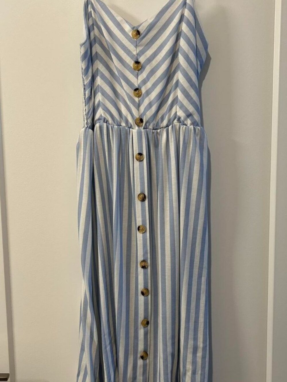 Angashion Blue & White Striped Button-Front Midi Sundress